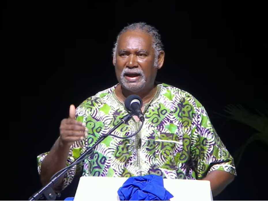 Premier Reuben T. Meade addresses the audience following his swearing in.