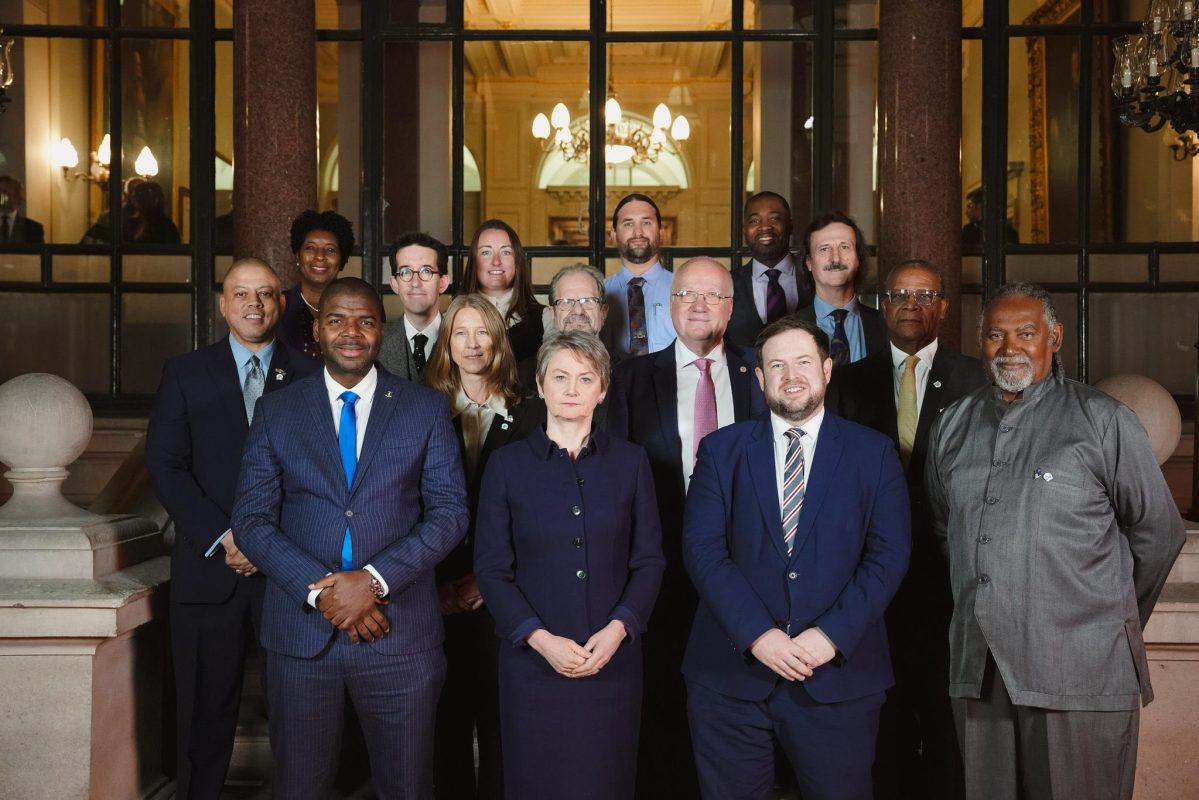 Officials from across the British Overseas Territories at Foreign Secretary Reception at JMC 2025. Premier Reuben T. Meade is on the far right.