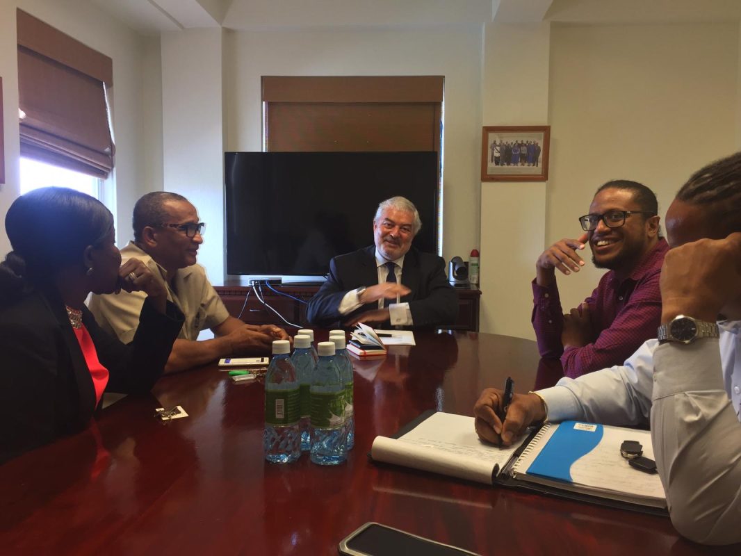 UNDP Resident Rep Magdy Martinez-Solimon ctr) meets with ministers of the Government of Montserrat. JS Photo)