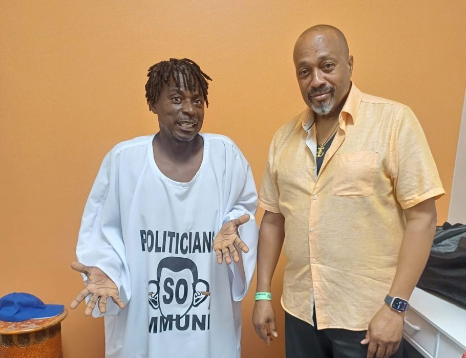 MAC Director Kenneth "Rabo" Silcott and Keithroy "The Voice" Morson before his performance in Anguilla (Montserrat Festivals Photo)