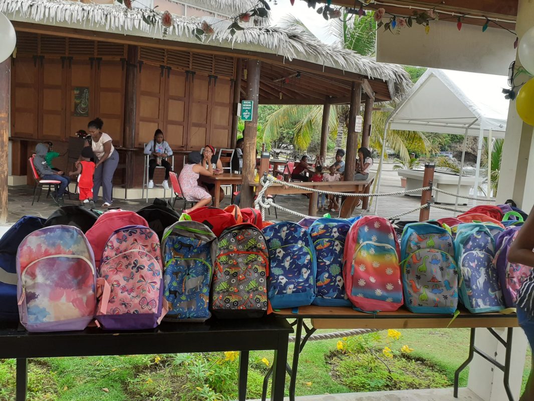 School bags set up for the Project Aid Alliouagana initiative in 2023.