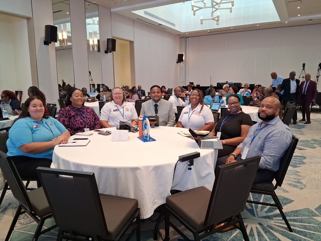 Lavern Ryan (3rd from right) at the CDB Education Conference in Barbados on Tuesday, September 30, 2025. (CDB Photo)