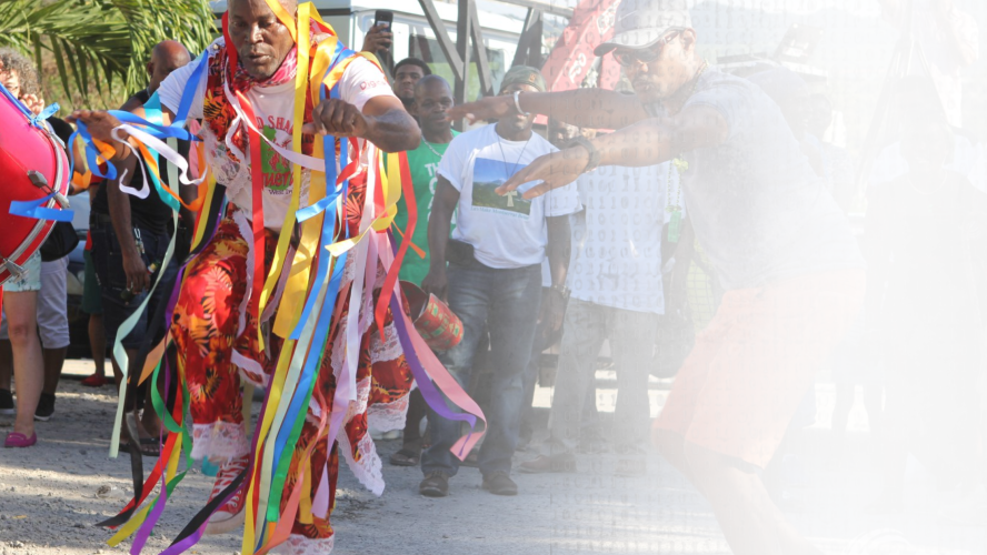 Titus and Basil dance masquerade and fading as digital code takes over. (ABS 2019 Photo)