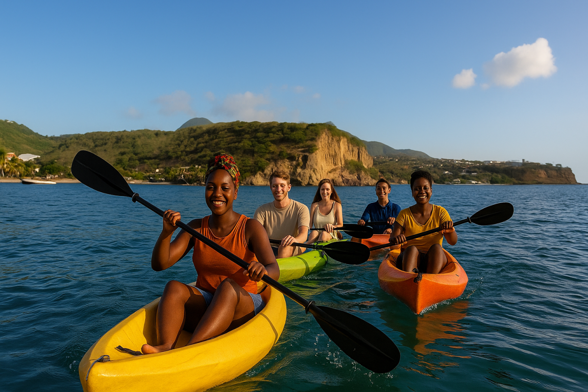 Two young women guide a kayaking trip in Little Bay