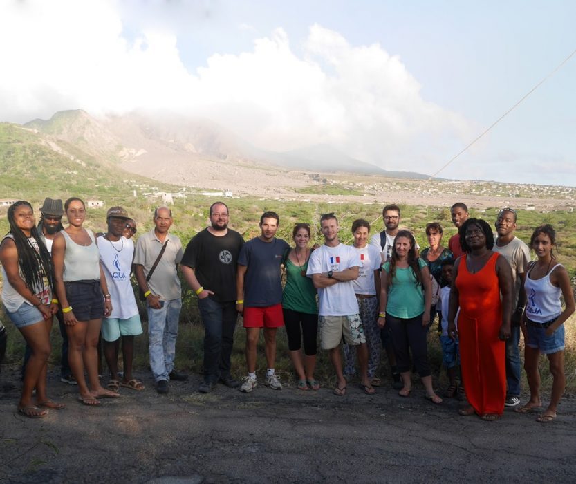 Group photo with Soufriere Hills Volcano in the background on Saturday, March 21, 2015.