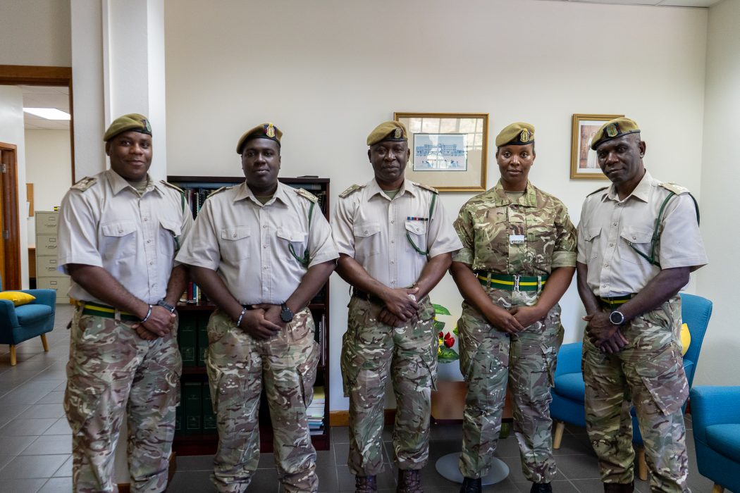 (left to right) Lieutenant Darion Darroux, Captain Glenroy Foster, Lieutenant Colonel Alvin Ryan, Carmencita Duberry was inducted in to the Officers’ Corps as an Officer Cadet (officer in training), and Lieutenant Kelvin White.