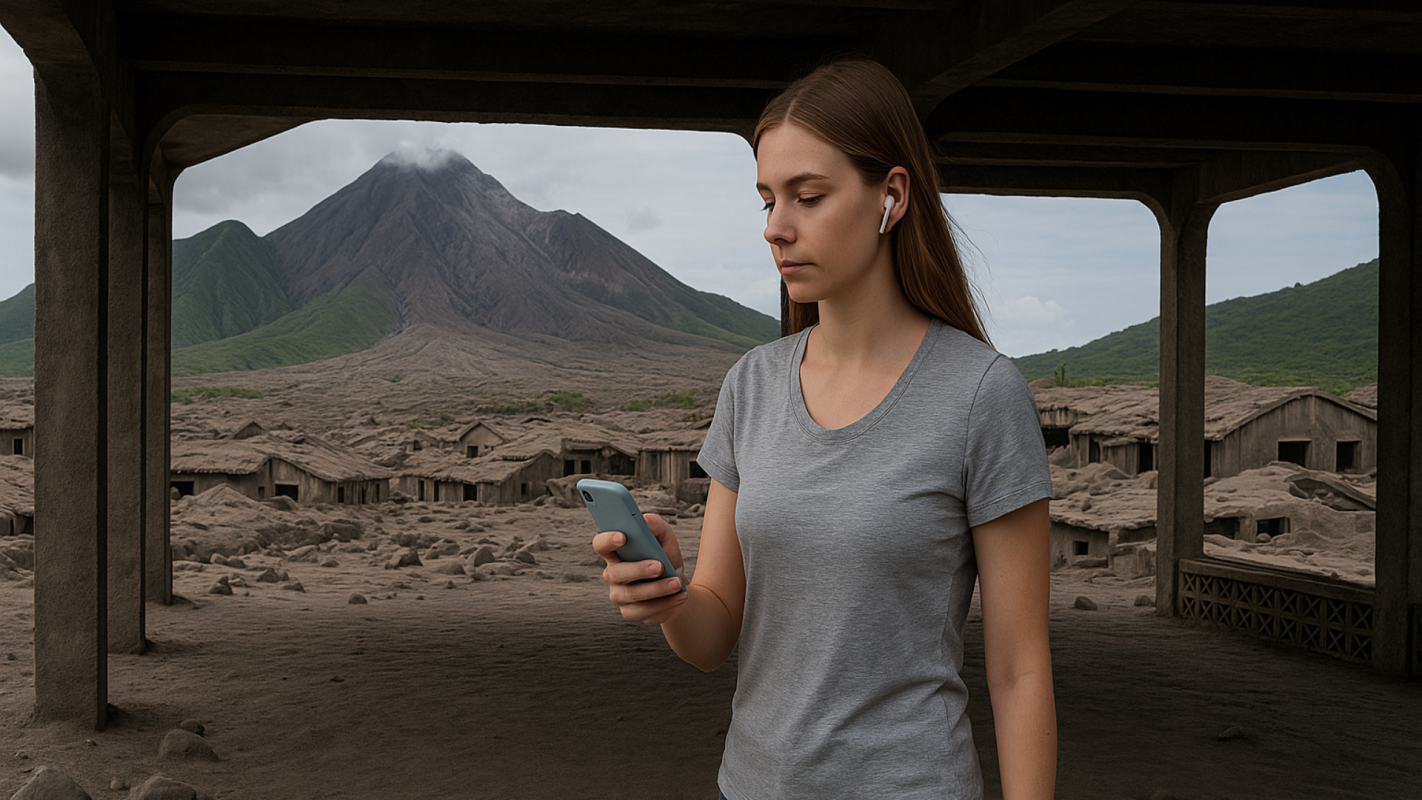 Taking the Buried City Tour while listening to the guide via air pods (ai generated image)